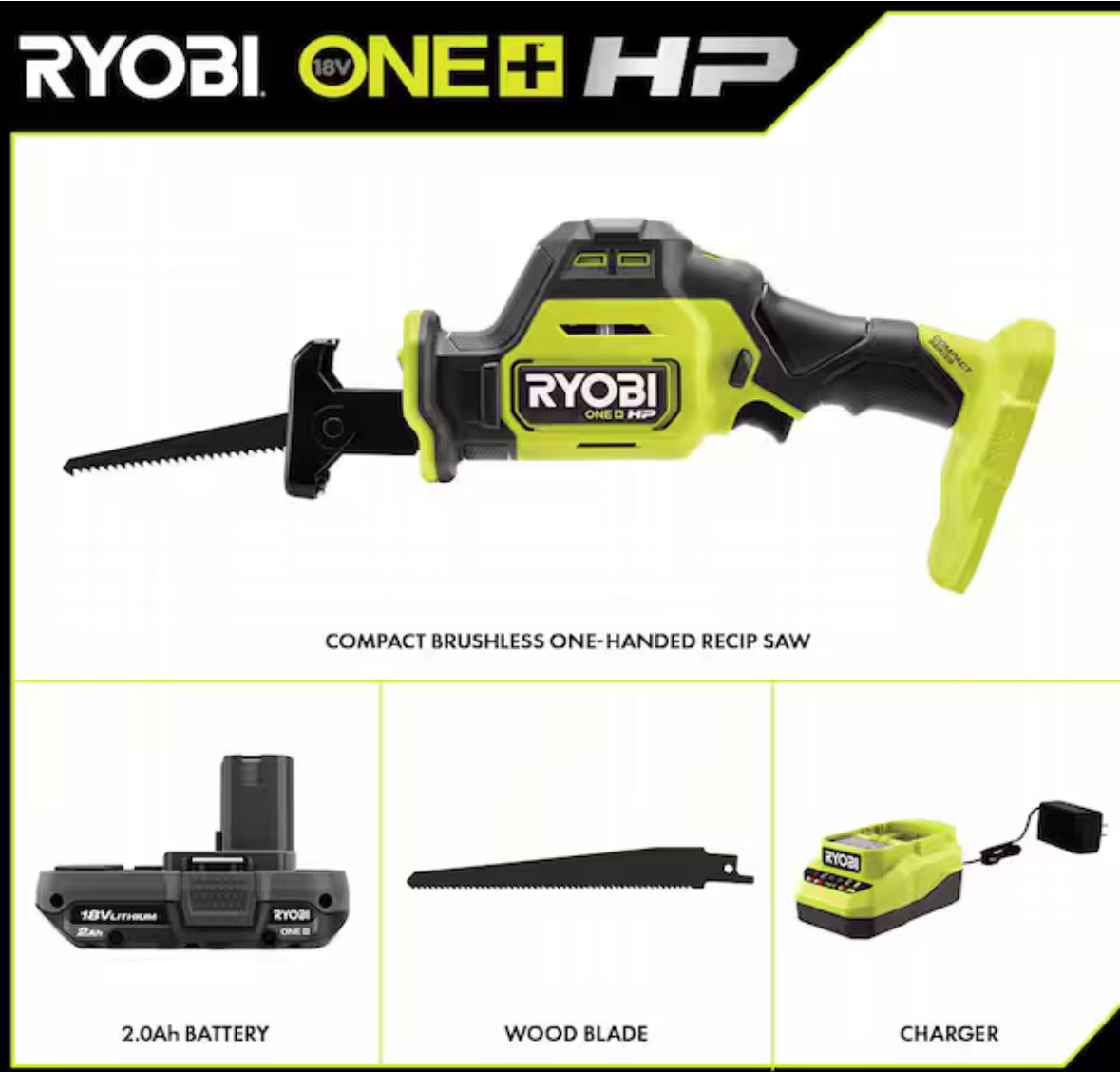 ONE+ HP 18V Brushless Cordless Compact One-Handed Reciprocating Saw Kit with 2.0 Ah Battery and Charger