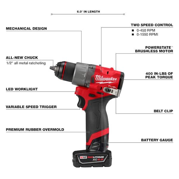M12 FUEL 12-Volt Lithium-Ion Brushless Cordless Hammer Drill and Impact Driver Combo Kit w/2 Batteries and Bag (2-Tool)