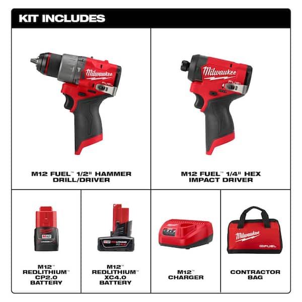 M12 FUEL 12-Volt Lithium-Ion Brushless Cordless Hammer Drill and Impact Driver Combo Kit w/2 Batteries and Bag (2-Tool)