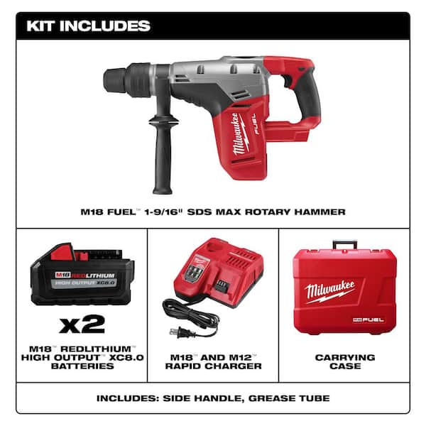M18 FUEL 18V Lithium-Ion Brushless Cordless 1-9/16 in. SDS-Max Rotary Hammer Kit w/ Two 8.0Ah Batteries & Hard Case