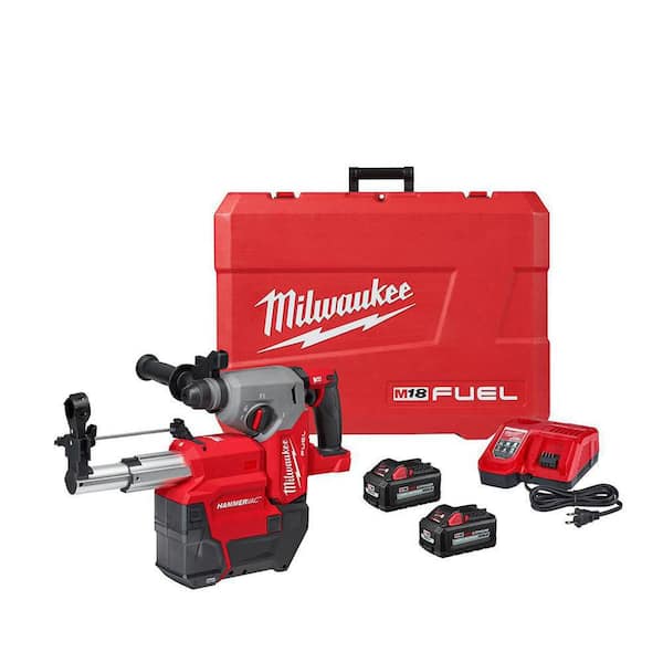 M18 FUEL 18V Lithium-Ion Brushless 1 in. Cordless SDS-Plus Rotary Hammer/Dust Extractor Kit, Two 6.0 Ah Batteries