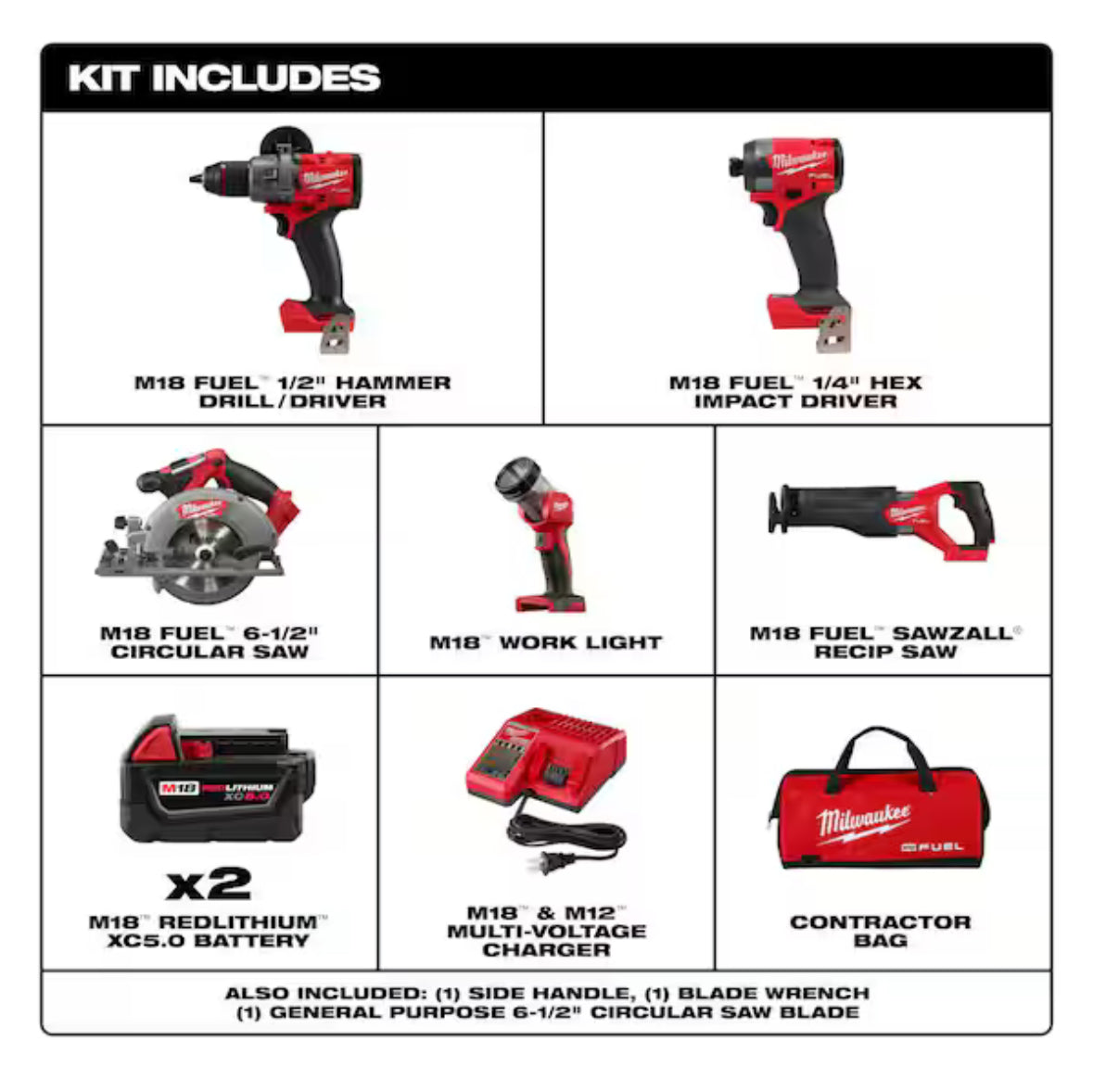 M18 FUEL 18V Lithium-Ion Brushless Cordless Combo Kit (5-Tool) with Two 5.0 Ah Batteries, 1 Charger 1 Tool Bag