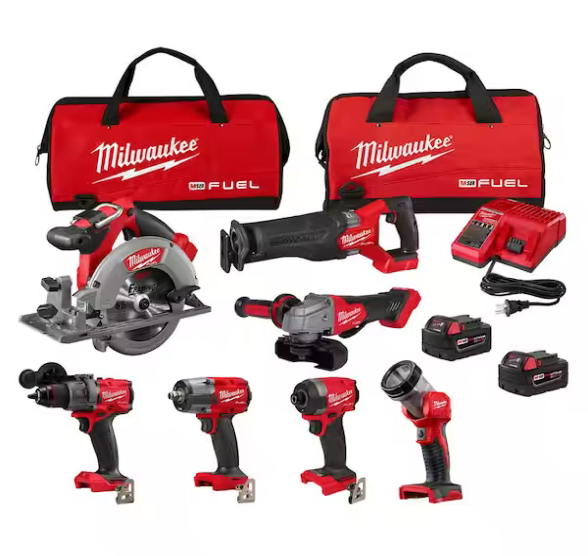 M18 FUEL 18V Lithium-Ion Brushless Cordless Combo Kit with Two 5.0 Ah Batteries, 1 Charger, 2 Tool Bags (7-Tool)