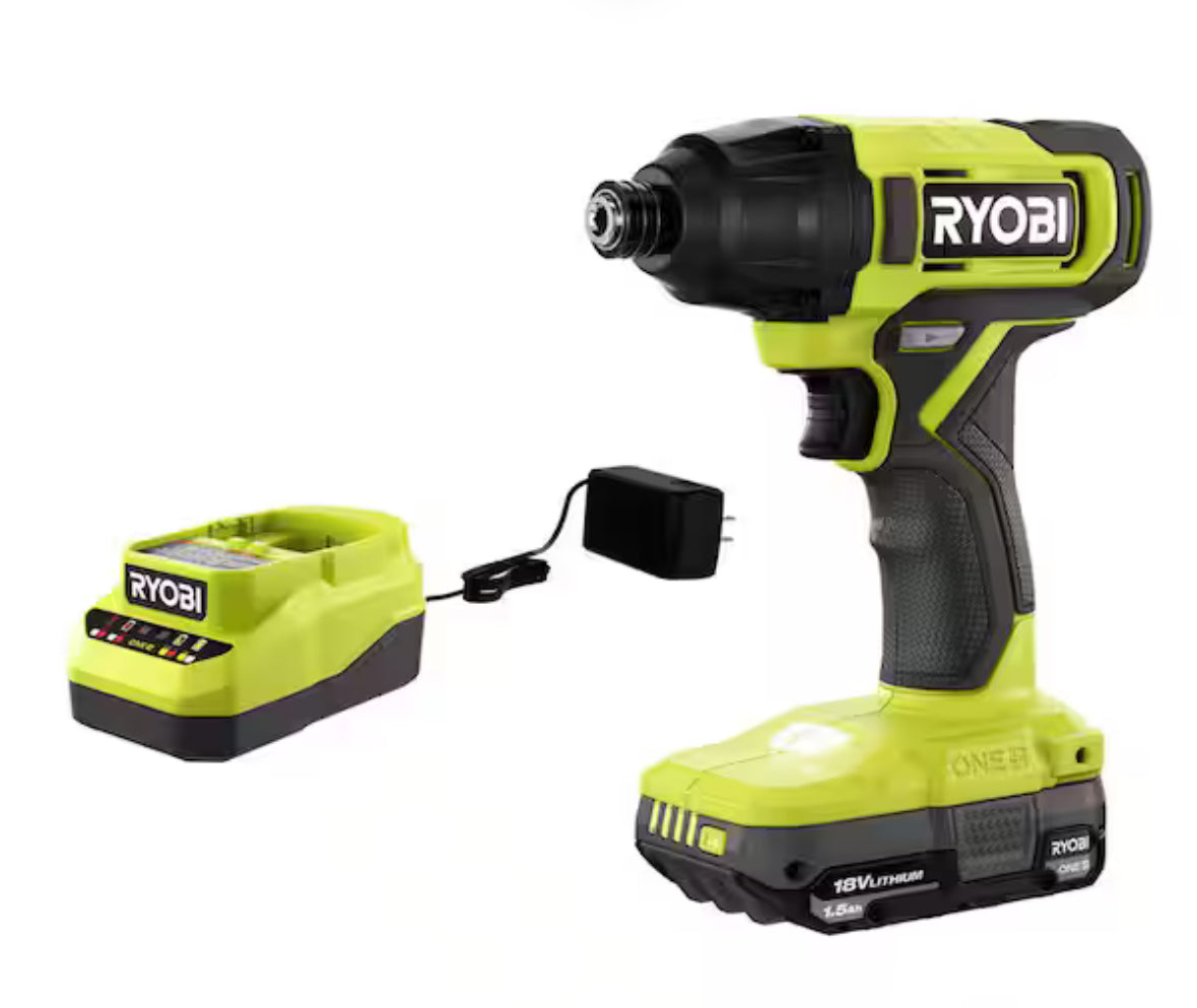 Kit de atornillador de impacto inalámbrico ONE+ de 18 V y 1/4 pulg. con batería de 1,5 Ah y cargador