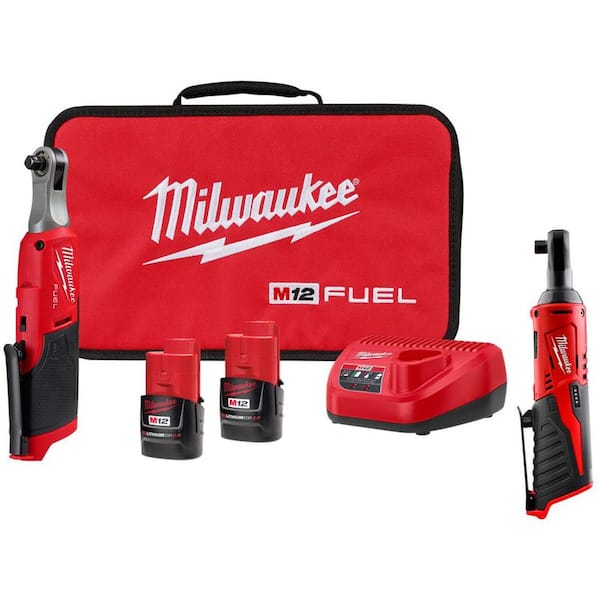 M12 FUEL 12V Lithium-Ion Brushless High Speed 3/8 in. Cordless Ratchet Kit w/(2) Batteries, Charger, Bag& 3/8 in Ratchet