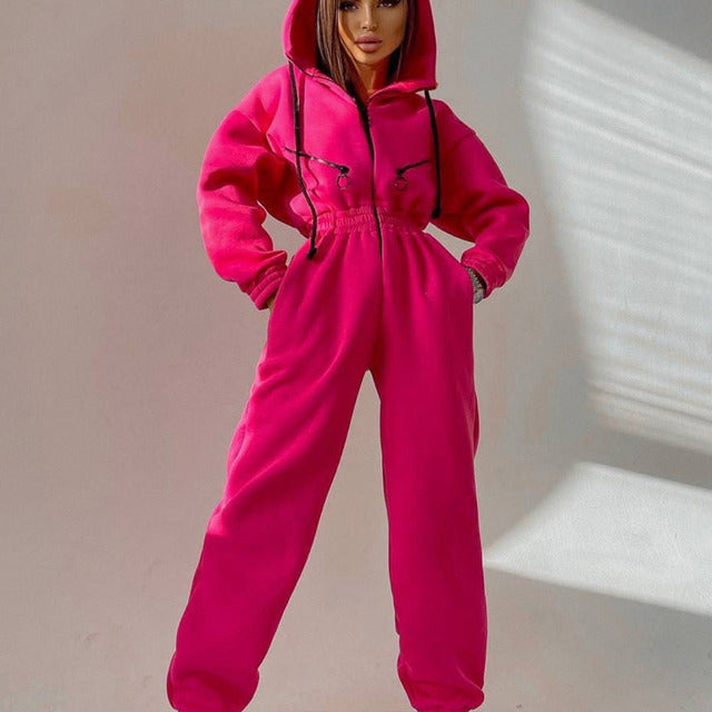 Conjunto de dos piezas con capucha básica informal para mujer, con cremallera y cordón