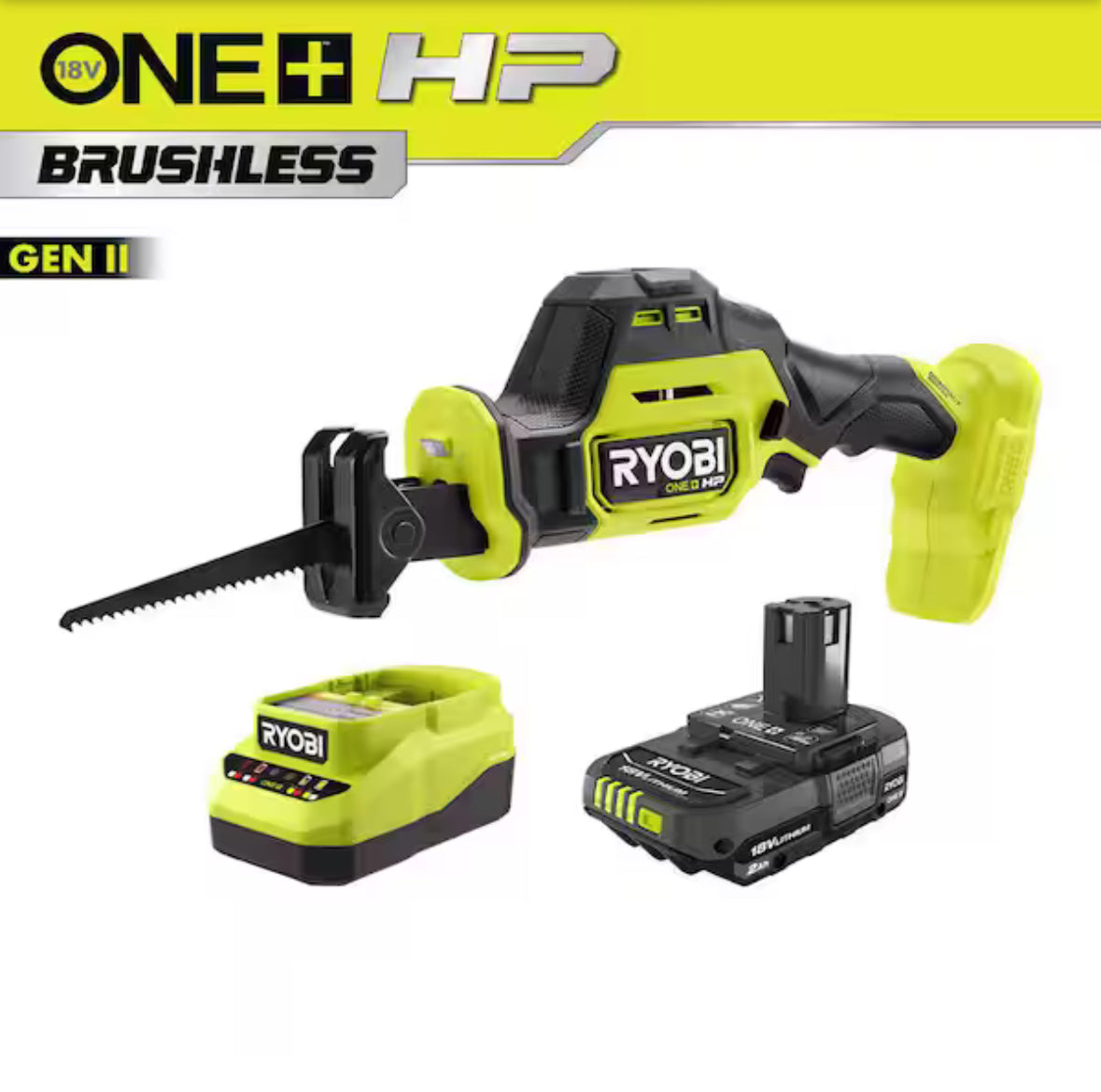 ONE+ HP 18V Brushless Cordless Compact One-Handed Reciprocating Saw Kit with 2.0 Ah Battery and Charger