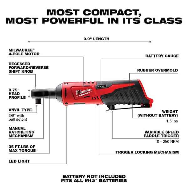 M12 12V Lithium-Ion Cordless 3/8 in. And 1/4 in. Ratchet