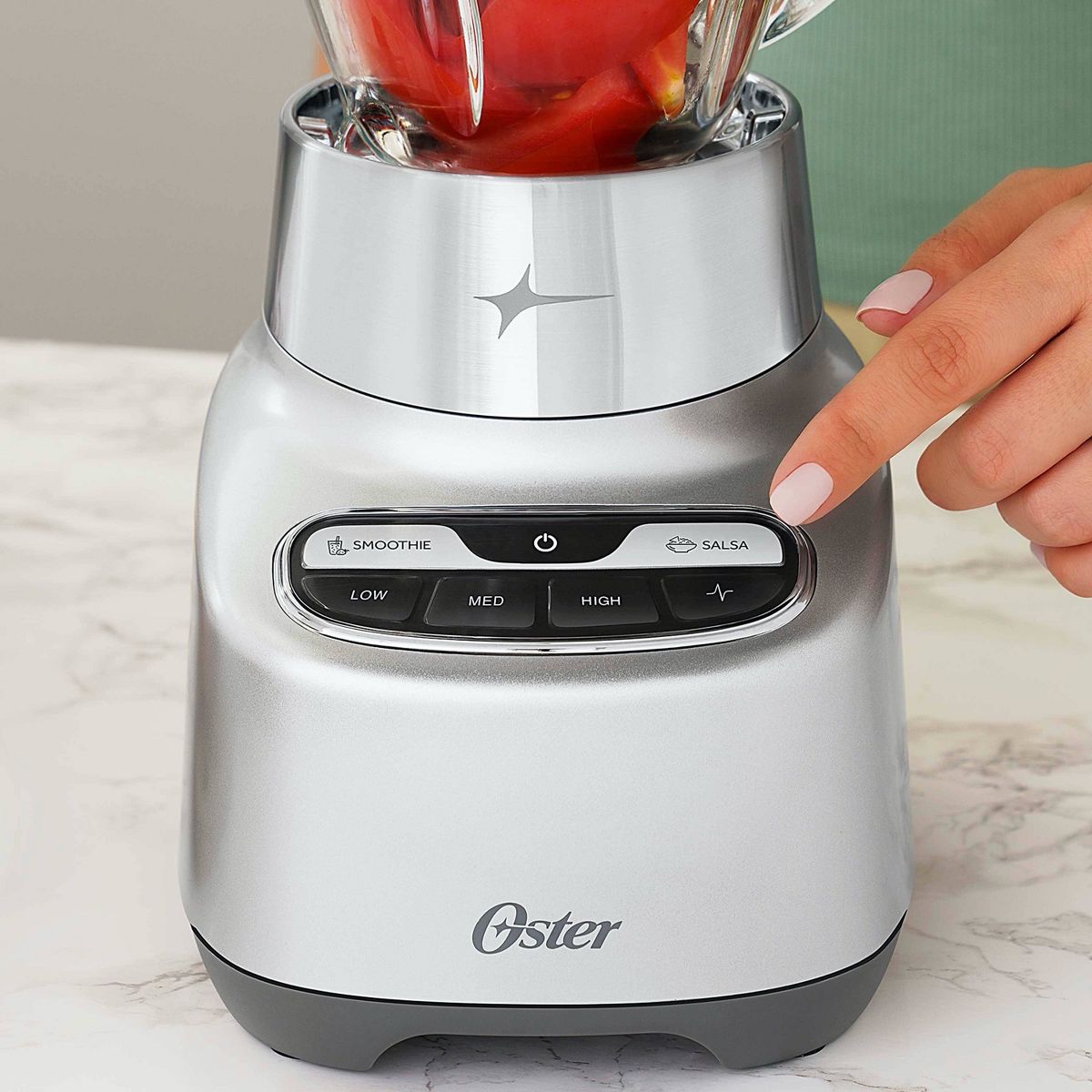 Licuadora Oster 2 en 1 One Touch - Acero inoxidable: Jarra de vidrio, 6 velocidades, batidos, tritura hielo, piezas aptas para lavavajillas