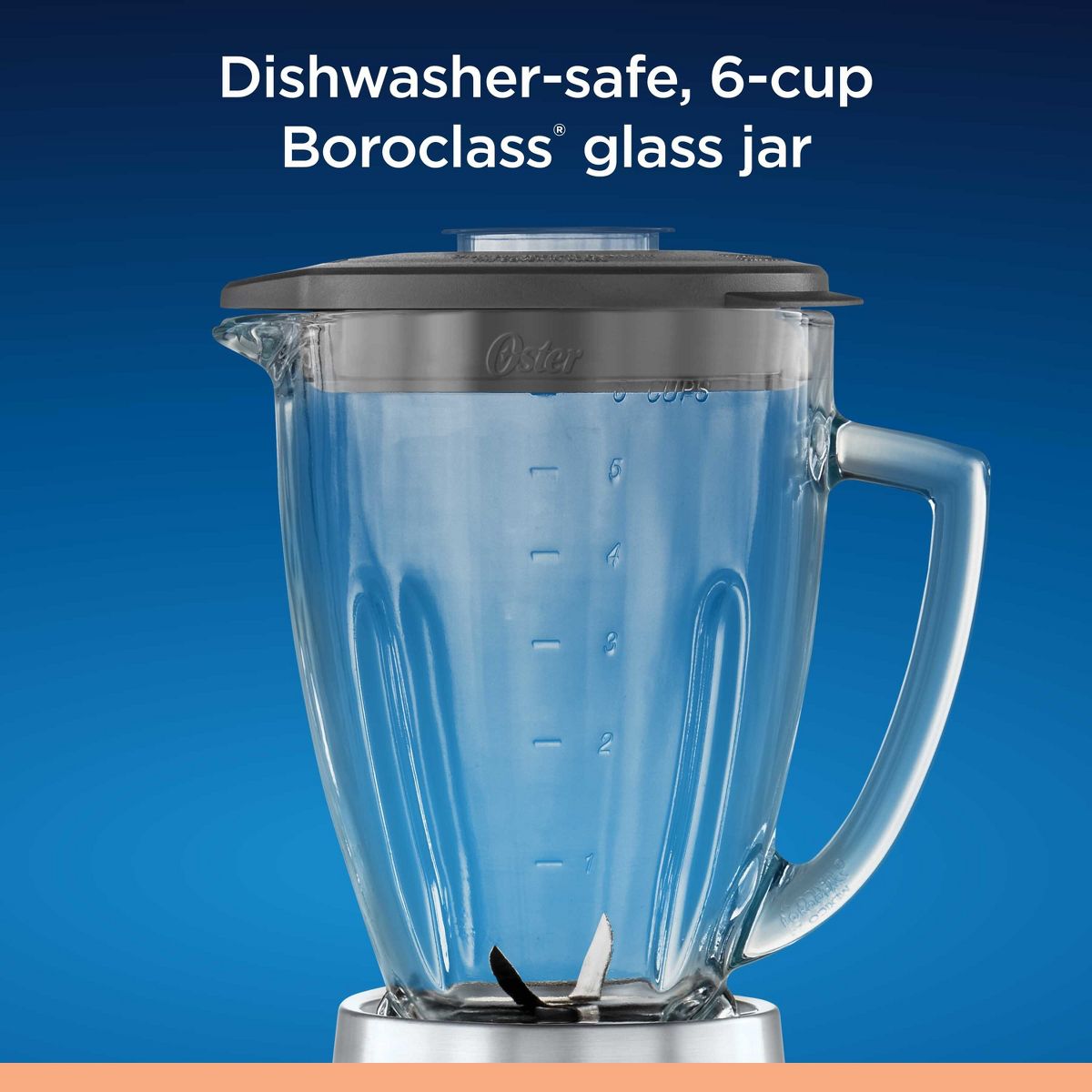 Licuadora Oster 2 en 1 One Touch - Acero inoxidable: Jarra de vidrio, 6 velocidades, batidos, tritura hielo, piezas aptas para lavavajillas
