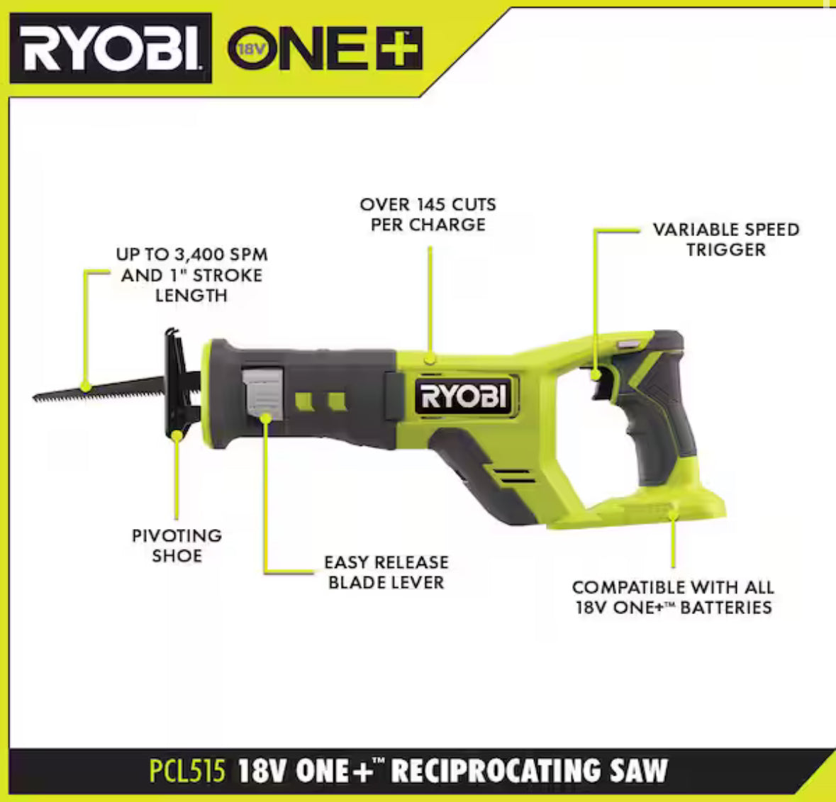 ONE+ 18-Volt Cordless Reciprocating Saw Kit with 4.0 Ah Battery and Charger