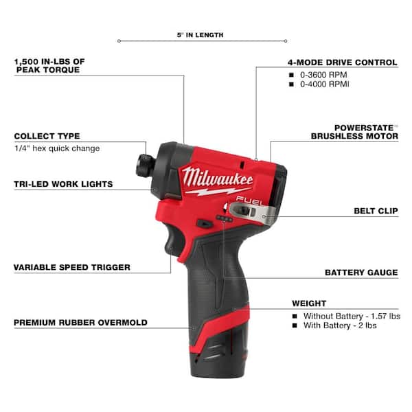M12 FUEL 12-Volt Lithium-Ion Brushless Cordless Hammer Drill and Impact Driver Combo Kit w/2 Batteries and Bag (2-Tool)