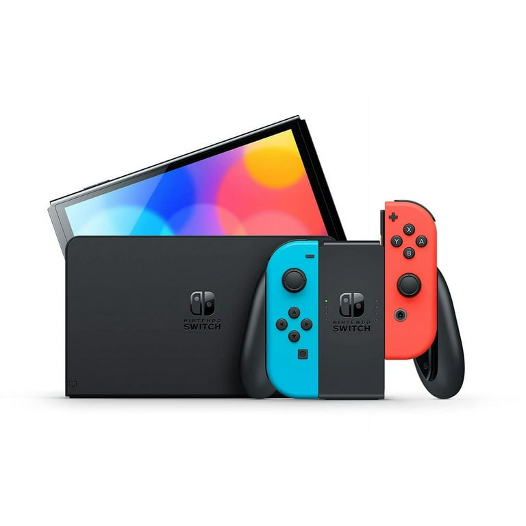 Nintendo Switch OLED Neon Red/Blue Edition + Mario Kart 8 Deluxe + Sentriq Screen Cleaning Cloth Bundle - Japan Import with US