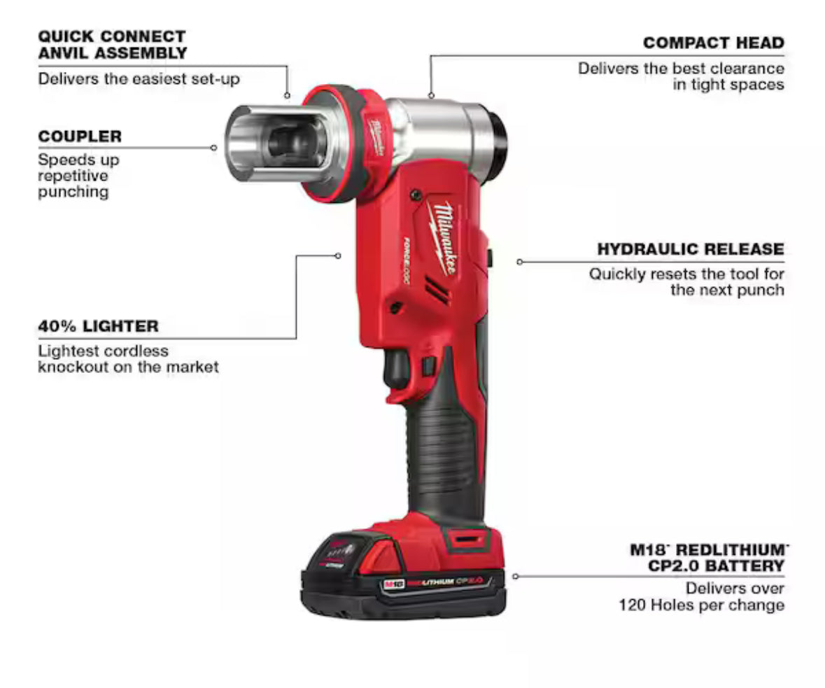 M18 18V Lithium-Ion 1/2 in. to 4 in. Force Logic 6-Ton Cordless Knockout Tool Kit with Die Set, One 2.0Ah Batteries