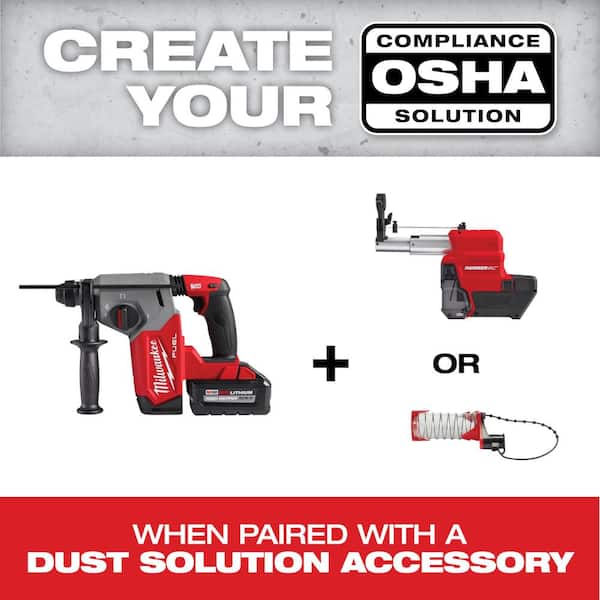 M18 FUEL 18V Lithium-Ion Brushless 1 in. Cordless SDS-Plus Rotary Hammer/Dust Extractor Kit, Two 6.0 Ah Batteries