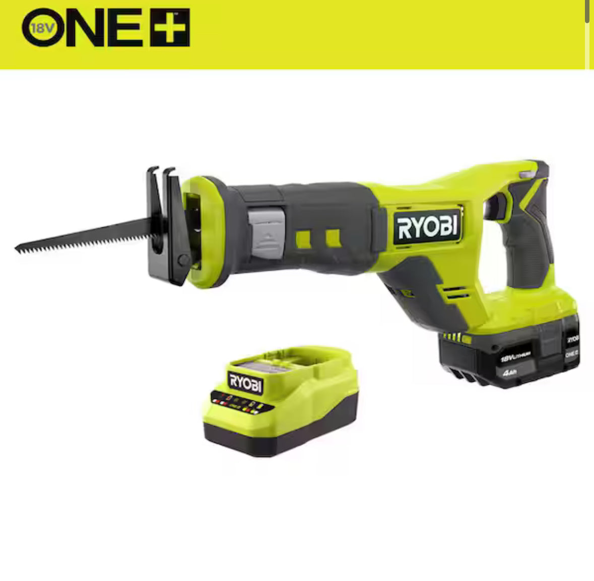 ONE+ 18-Volt Cordless Reciprocating Saw Kit with 4.0 Ah Battery and Charger