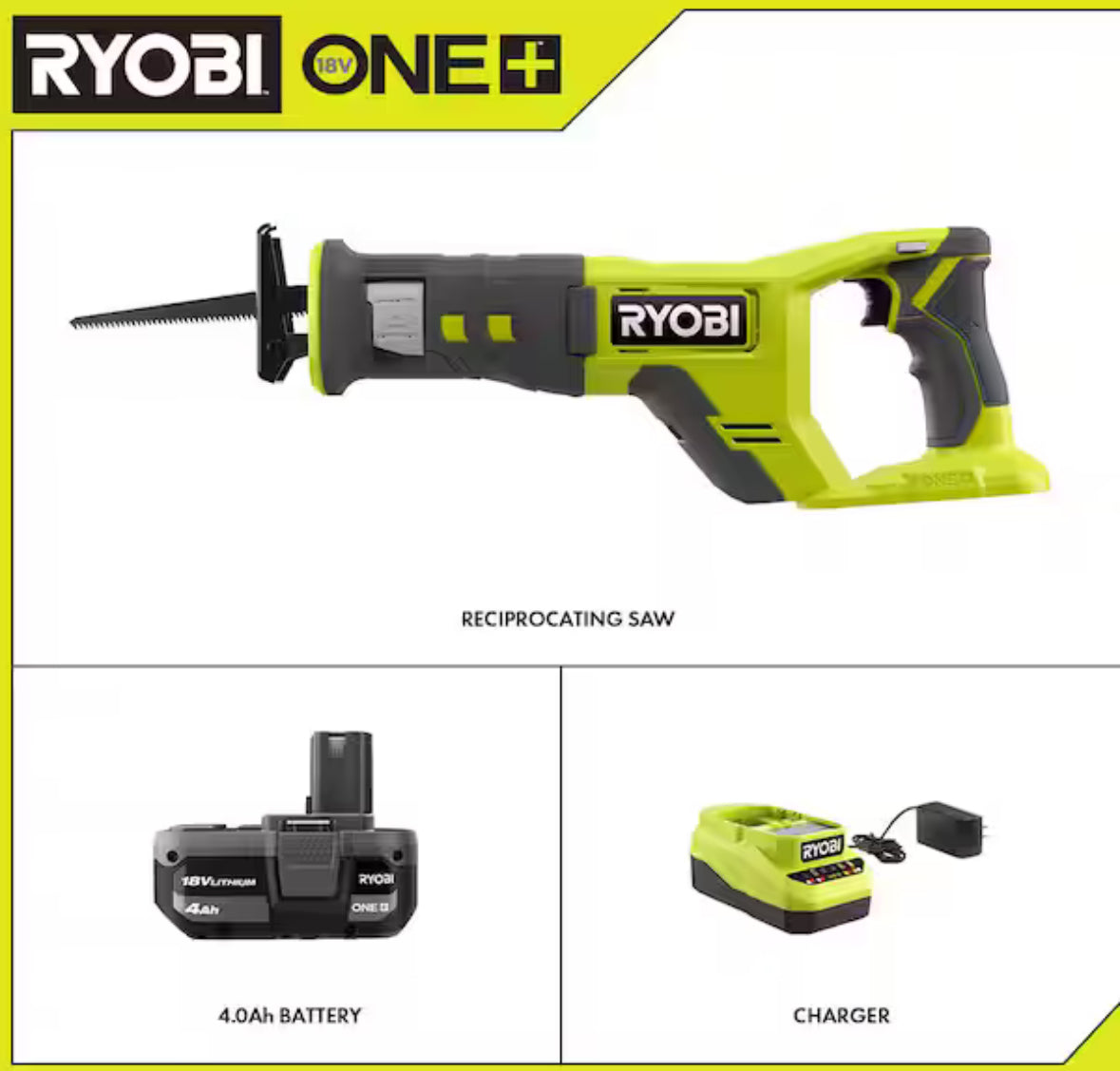 ONE+ 18-Volt Cordless Reciprocating Saw Kit with 4.0 Ah Battery and Charger