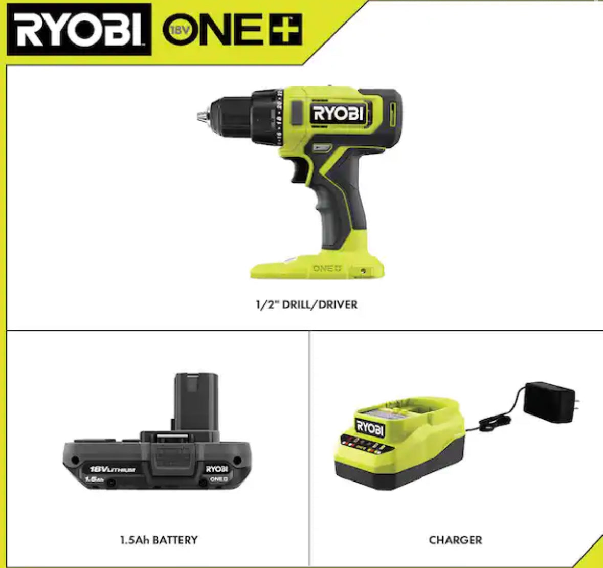ONE+ 18V Cordless 1/2 in. Drill/Driver Kit with (2) 1.5 Ah Batteries and Charger