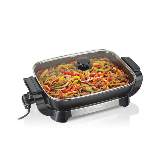 Sartén eléctrica antiadherente reversible de cerámica Hamilton Beach Durathon de 20.5", color negro: 1500 W, apta para lavavajillas. 