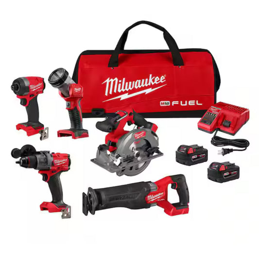 M18 FUEL 18V Lithium-Ion Brushless Cordless Combo Kit (5-Tool) with Two 5.0 Ah Batteries, 1 Charger 1 Tool Bag