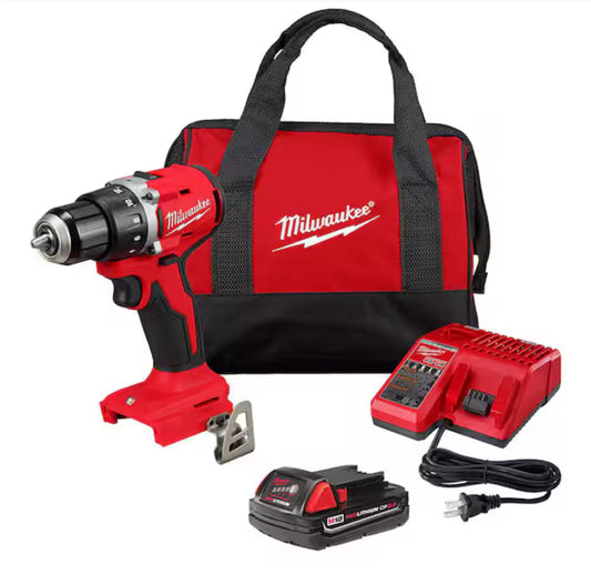 M18 18V Lithium-Ion Brushless Cordless 1/2 in. Compact Drill/Driver with One 2.0 Ah Battery, Charger and Tool Bag