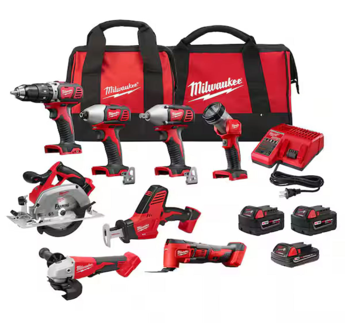 M18 18V Lithium-Ion Cordless Combo Kit (8-Tool) with (3) Batteries, Charger and (2) Tool Bags