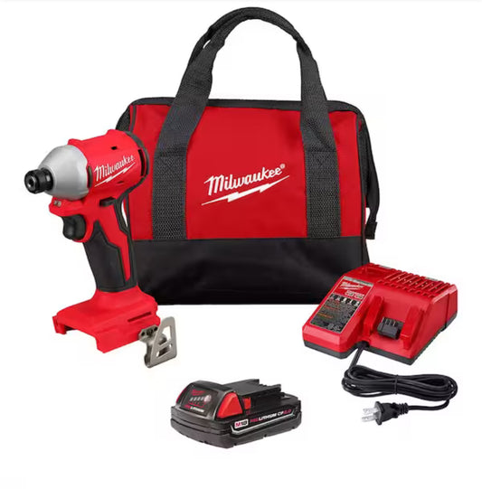 M18 18-Volt Lithium-Ion Compact Brushless Cordless 1/4 in. Impact Driver Kit with One 2.0 Ah Battery, Charger & Tool Bag