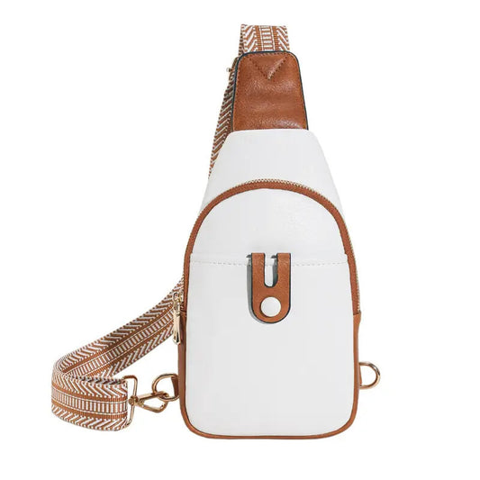 Riñonera cruzada de piel para mujer, con correa ajustable, color beige y marrón 